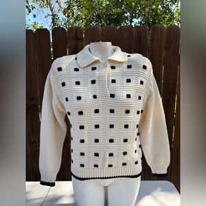 1989-1990s Russ Petite Beige Cotton Collared sweater size L RN44029.
